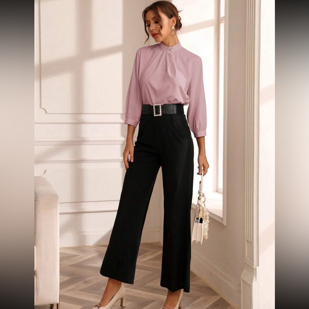 Rose solid mock neck blouse - large